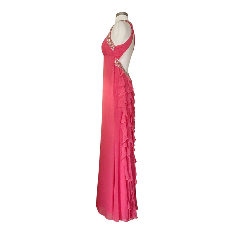 BLONDIE NITES Stacy Sklar Halter Evening Gown Pink Rhinestones Dress 5 Junior