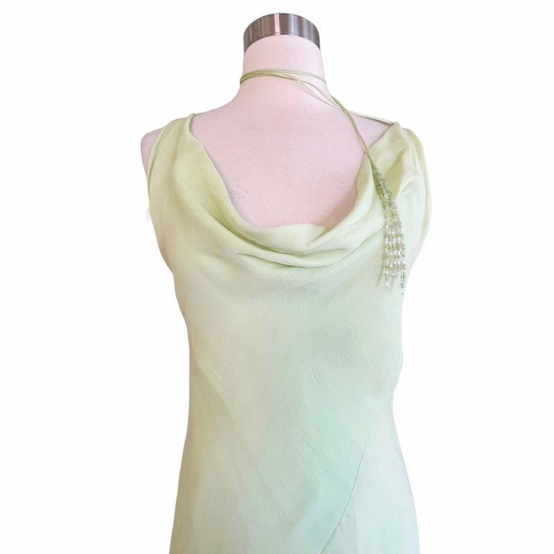 KRIZIA Chiffon Silk Draping Gown Slip Lining Train Cowl Neck Sleeveless Italy 40