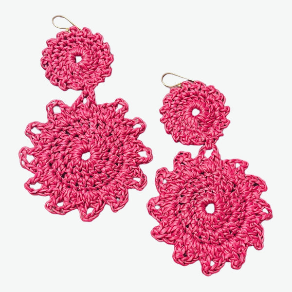 ROLLER RABBIT Macrame Earring Berry Pink Hook Crochet Boho Casual NEW