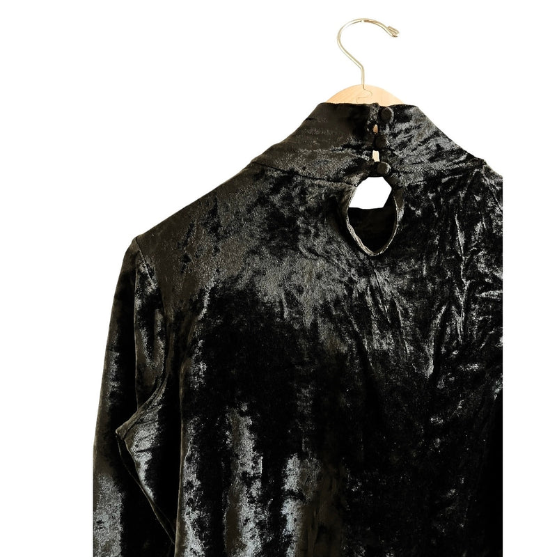THEORY Crushed Velvet Blouse Top Black Long Sleeve Mock Neck Stretch Medium EUC
