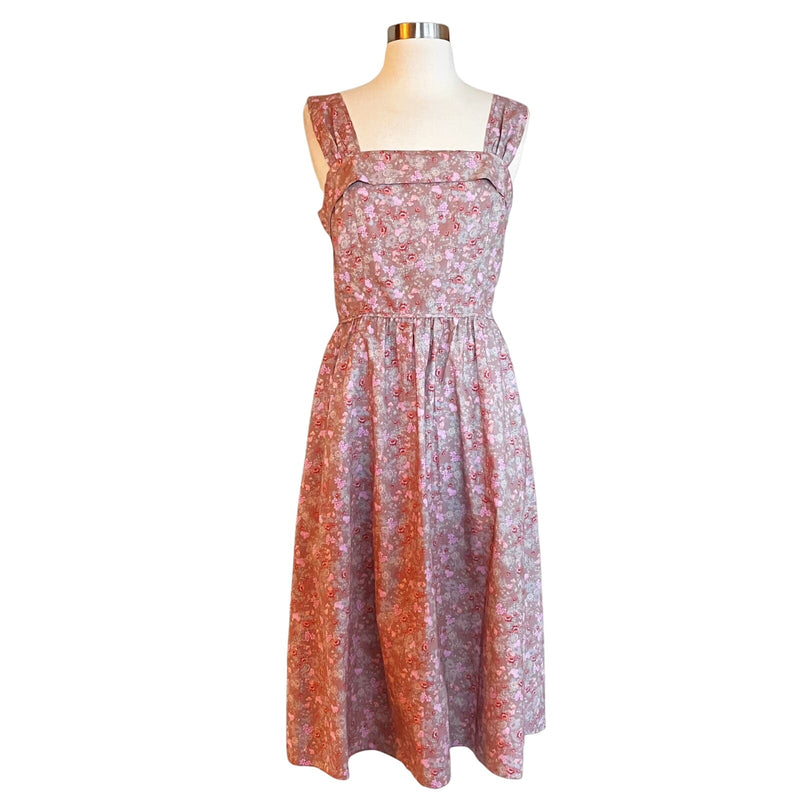 LOVESHACKFANCY Floral Dress Sleeveless Fit n' Flare Tan Garden Cotton Pink Small