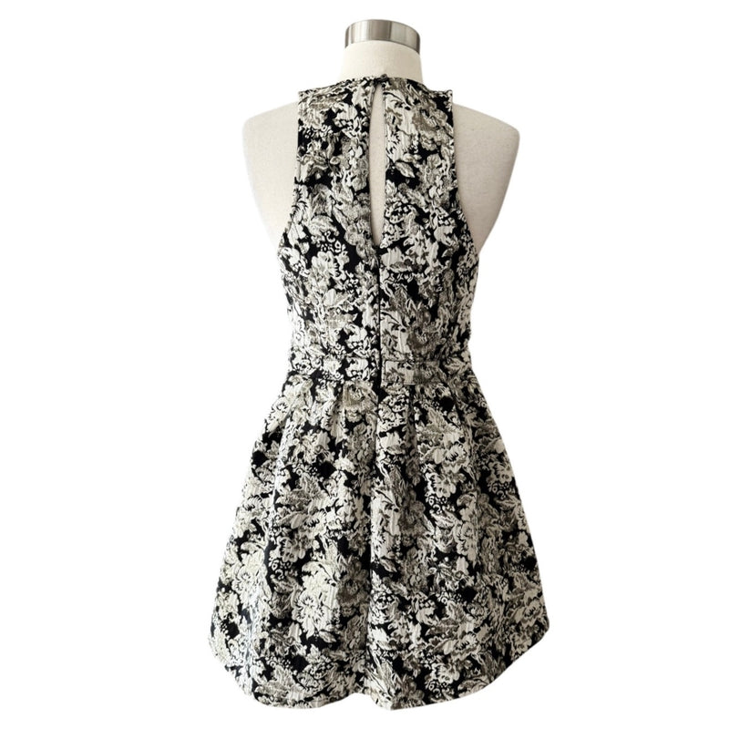 Abercrombie & Fitch Dress Black Jacquard Cream Floral Silver Thread Cotton Small