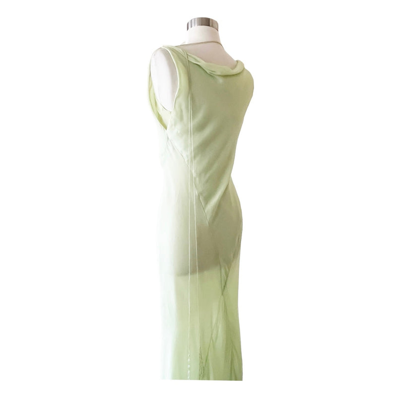 KRIZIA Chiffon Silk Draping Gown Slip Lining Train Cowl Neck Sleeveless Italy 40