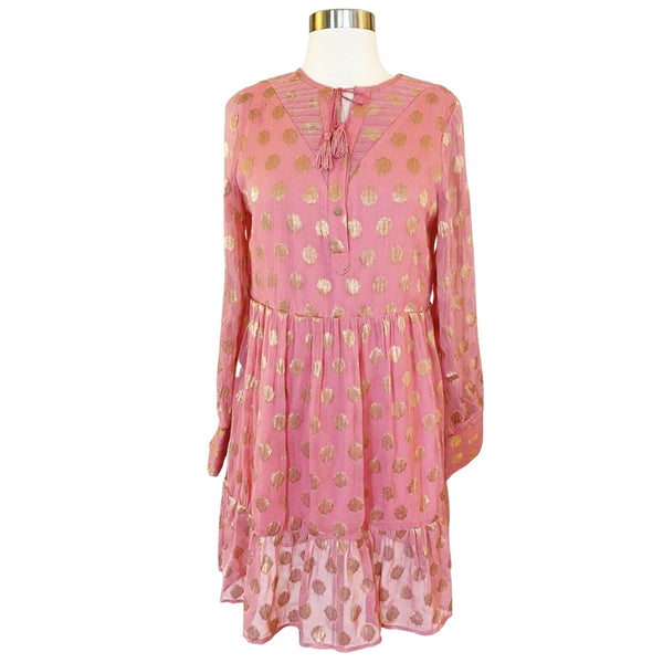 CECILIE COPENHAGEN Dea Dress Mini Jacquard Tunic Pink Gold Floral Sorbet Small