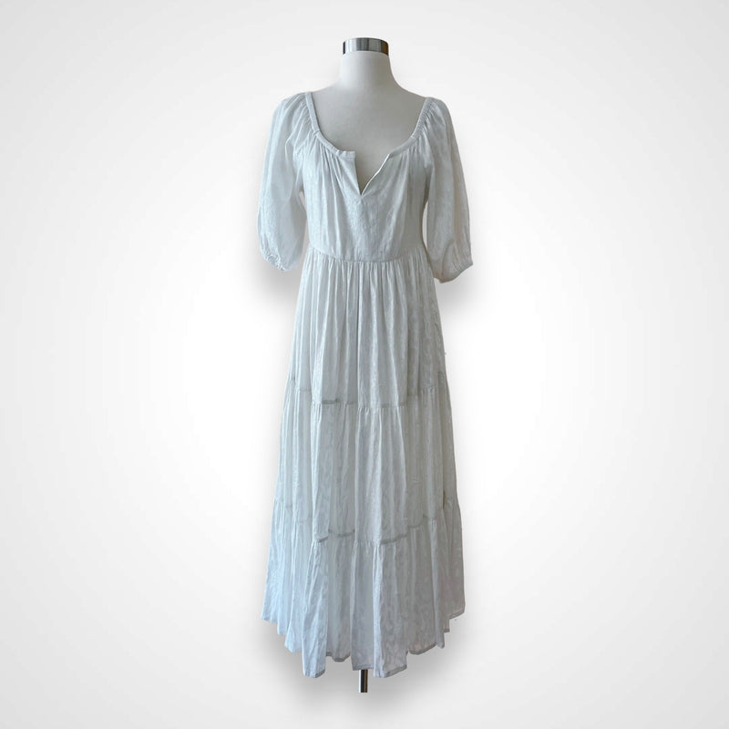 ROLLER RABBIT Zara Dress Lurex Fil Coupe Cotton Half Sleeves White Silver