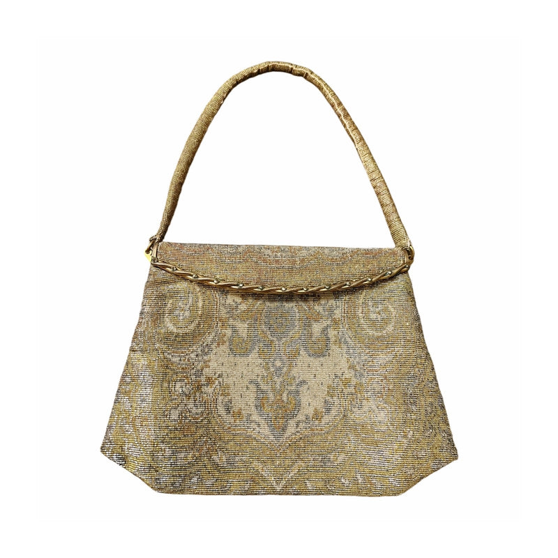 VINTAGE PARIS Beaded Metal Purse Handmade Clutch Gold Silver Flap Closure