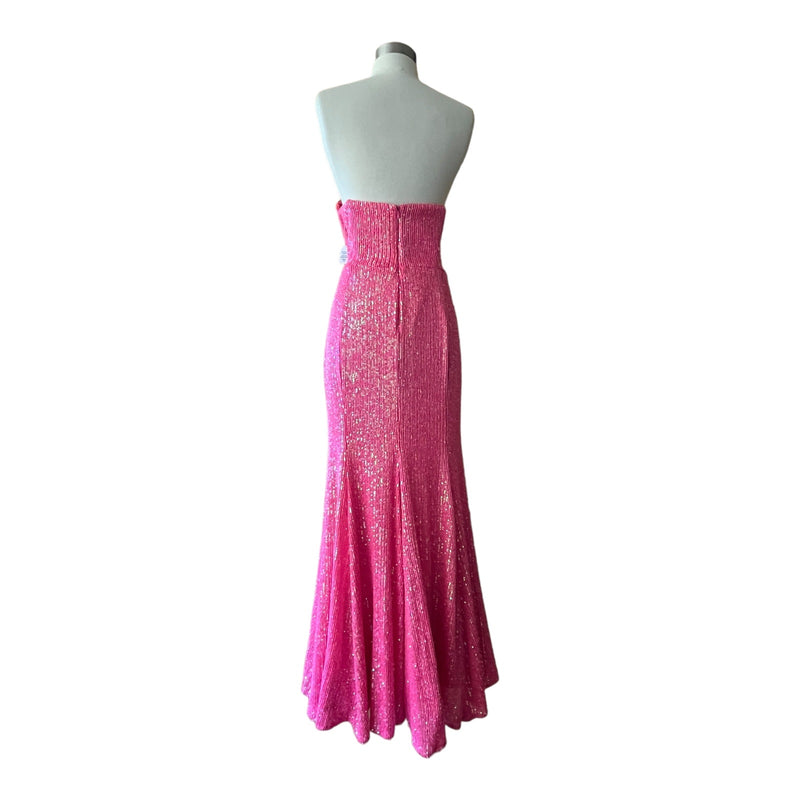 CAMILLE LA VIE NEON PINK Trumpet Gown Dress Strapless Sequins Sleeveless 12