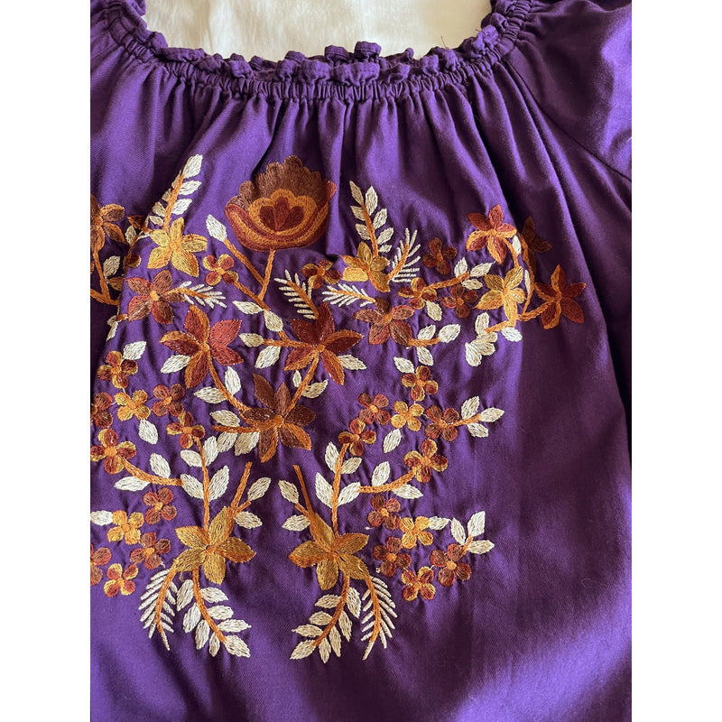 FREE PEOPLE Mini Dress Fleur du Jour Embroidered Tunic Purple Off the Shoulder