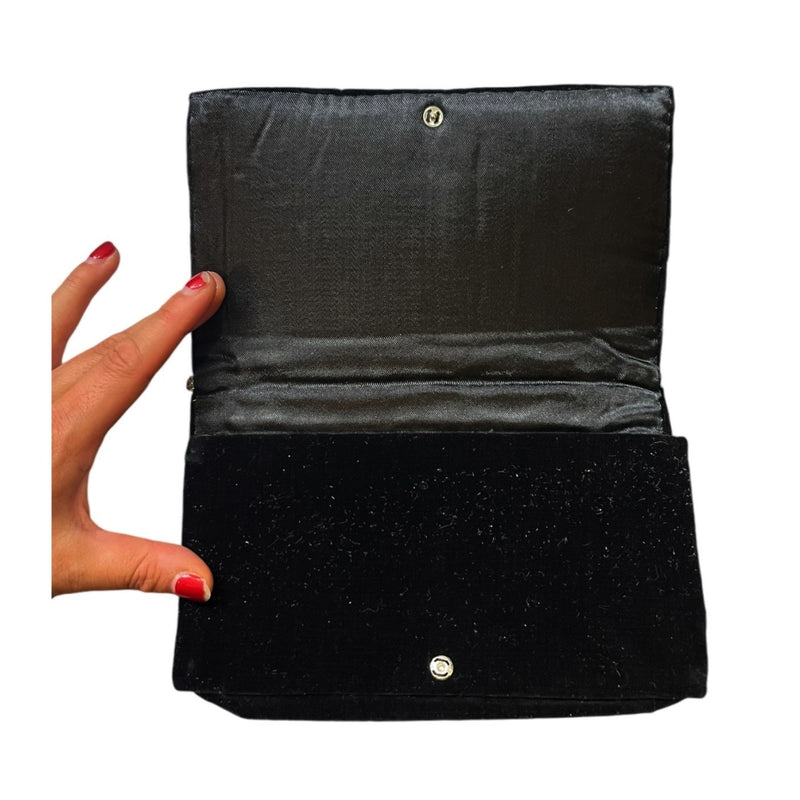 VINTAGE ZARDOZI Metal Embroidered Envelope Clutch Gold Black Velvet Handmade