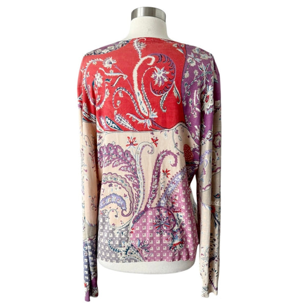 ETRO Milano Silk Paisley Sweater Knit Tank V-Neck Red Cream Italy IT46 Large EUC