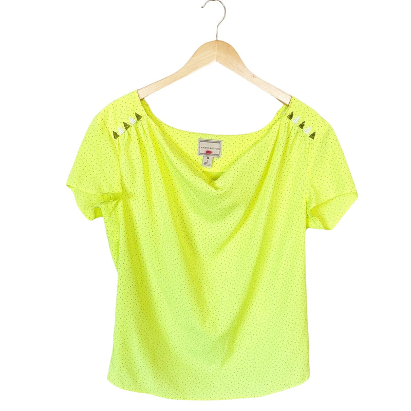 MAISON SCOTCH Short Sleeves Blouse Cowl Neck Top Neon Yellow Y2K 2 Medium EUC