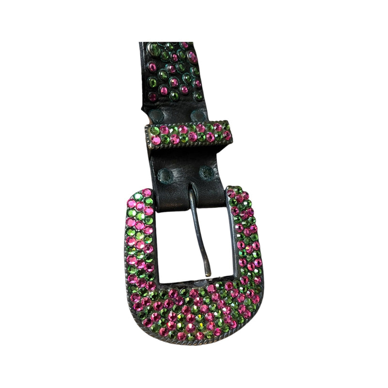 MICHAEL MORRISON Swarovski WICKED Leather Belt Rhinestone Pink Green Cowgirl S/M