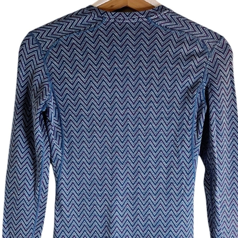 SMARTWOOL Crew Neck Wool Knit Top Chevron Blue Long Sleeve 250 Base Layer Small