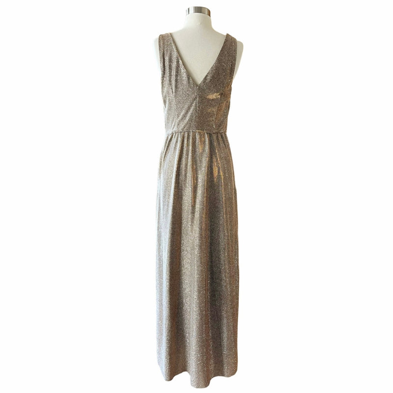 ADDISON EVENING Gold Gown Glitter Metallic Dress Sleeveless V-Neck Formal 8 NWT