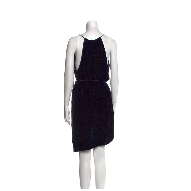 NILI LOTAN Velvet Dress Dark Blue Belted Tassels Sleeveless Silk Rare Medium