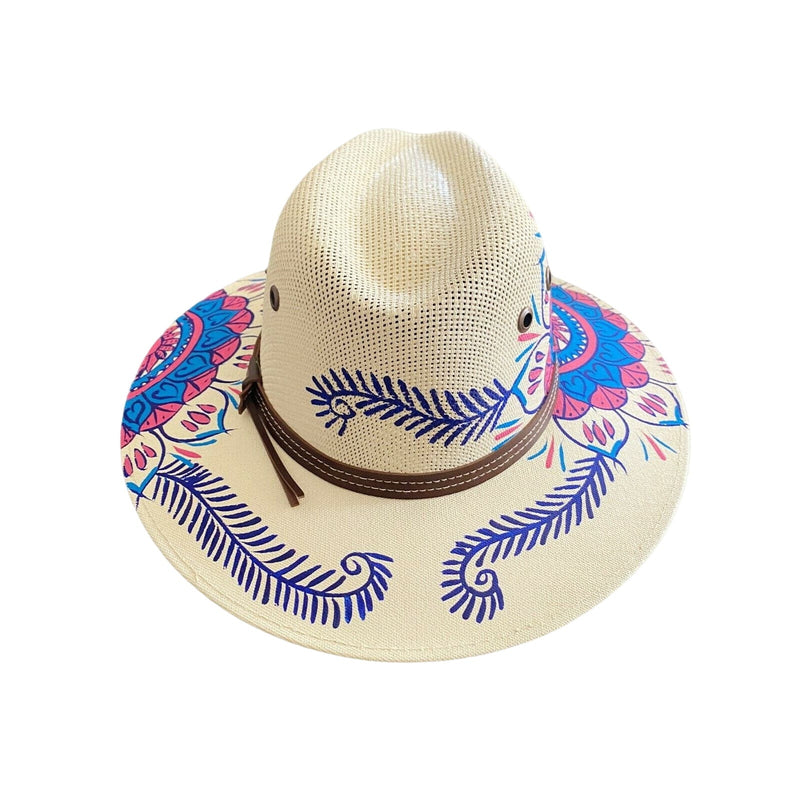 MEXICAN Artisanal Hat HandPainted Fedora Mandala Sombrero Panama Bohemian Medium