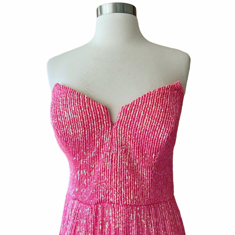 CAMILLE LA VIE NEON PINK Trumpet Gown Dress Strapless Sequins Sleeveless 12