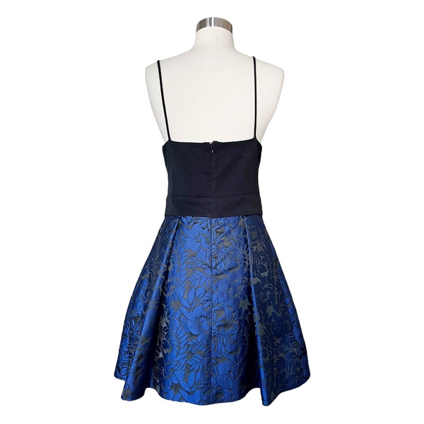 BLACK HALO Mini Cocktail Dress Black Jacquard Metallic Blue Sleeveless Designer