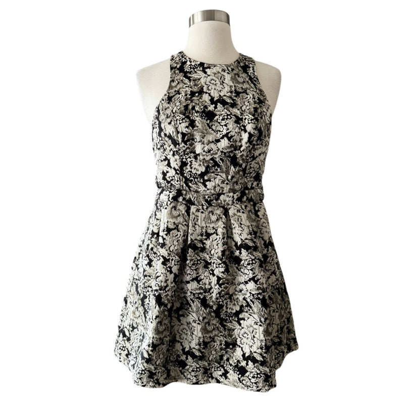 Abercrombie & Fitch Dress Black Jacquard Cream Floral Silver Thread Cotton Small