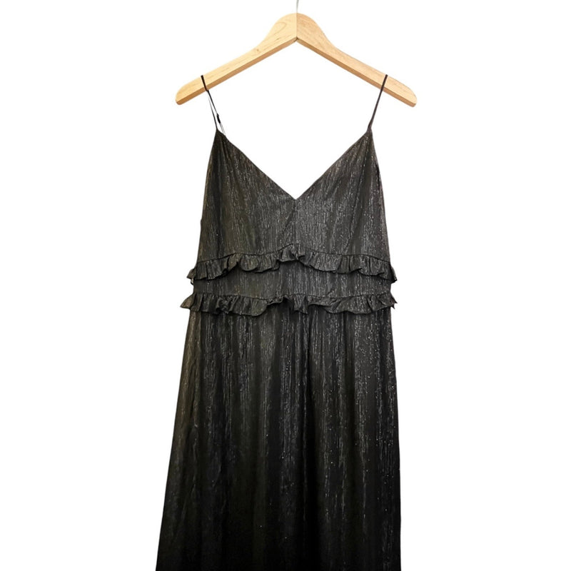 MADEWELL Black Dress Metallic Shimmer Ruffle Cami Sleeveless Ruffles 14 EUC