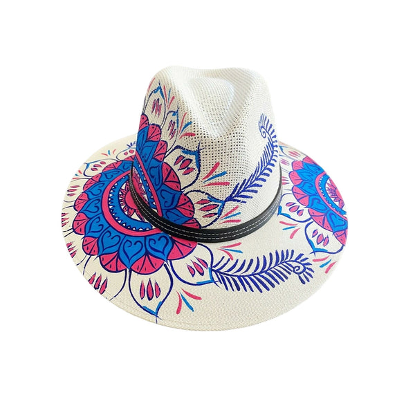 MEXICAN Artisanal Hat HandPainted Fedora Mandala Sombrero Panama Bohemian Large