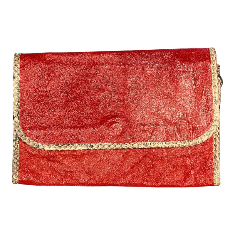 CARLOS FALCHI Fatto a Mano Red Leather Envelope Clutch Snakeskin Trim Italy EUC