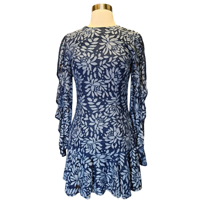 KEEPSAKE The Label Engage Floral Lace Mini Dress Long Sleeve Navy Blue Small EUC