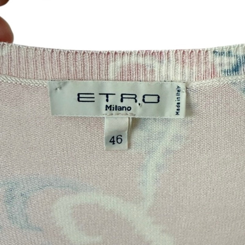 ETRO Milano Silk Paisley Sweater Knit Tank V-Neck Red Cream Italy IT46 Large EUC