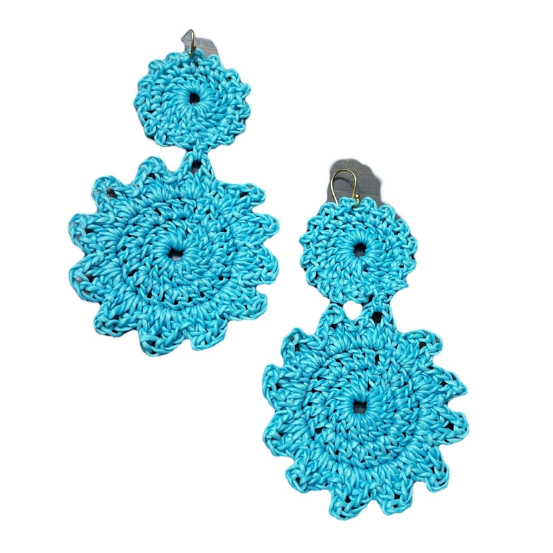 ROLLER RABBIT Macrame Earring Sky Blue Hook Crochet Boho Casual NEW