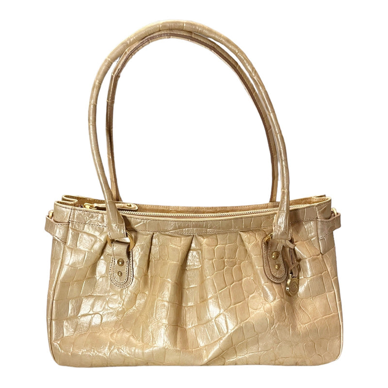 BRAHMIN Croc Embossed Leather Satchel Dual Handle Zipper Closure Cream Handbag