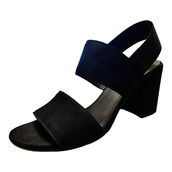 STUART WEITZMAN Suede Black Sandals Leather Block Heels Slingback Spain 8.5M EUC