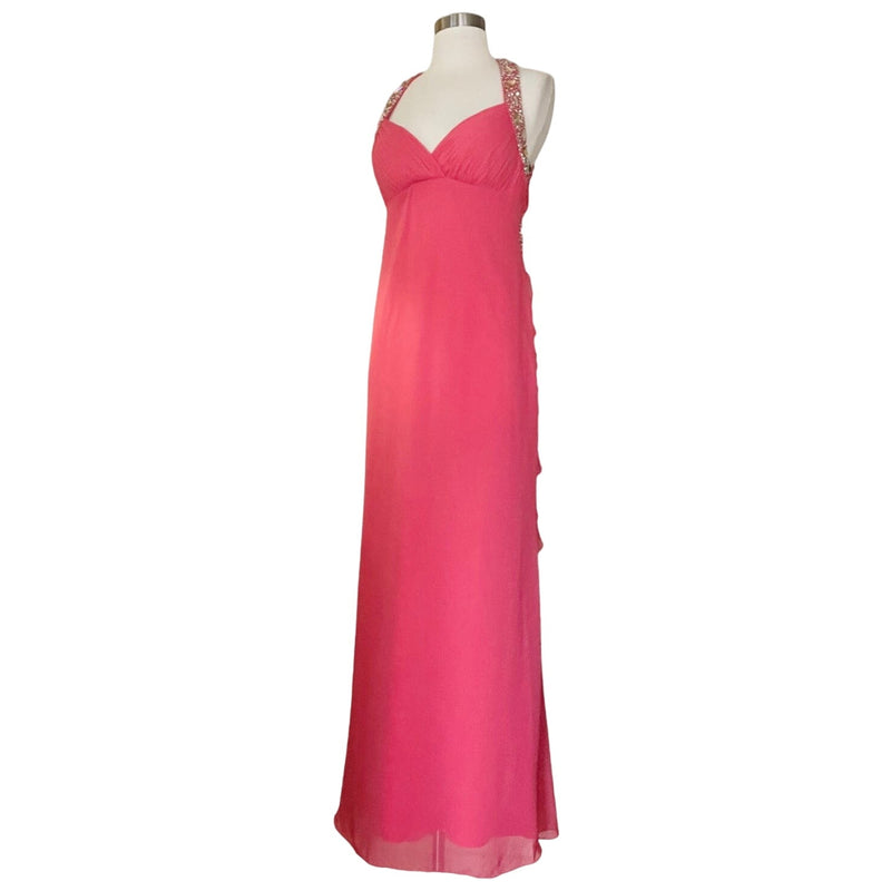 BLONDIE NITES Stacy Sklar Halter Evening Gown Pink Rhinestones Dress 5 Junior