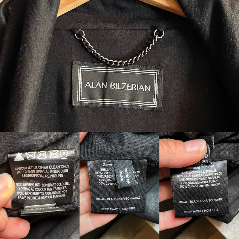 ALAN BILZERIAN Goat Leather Cotton Jacket Cardigan Black Mixed Media Drape US 12