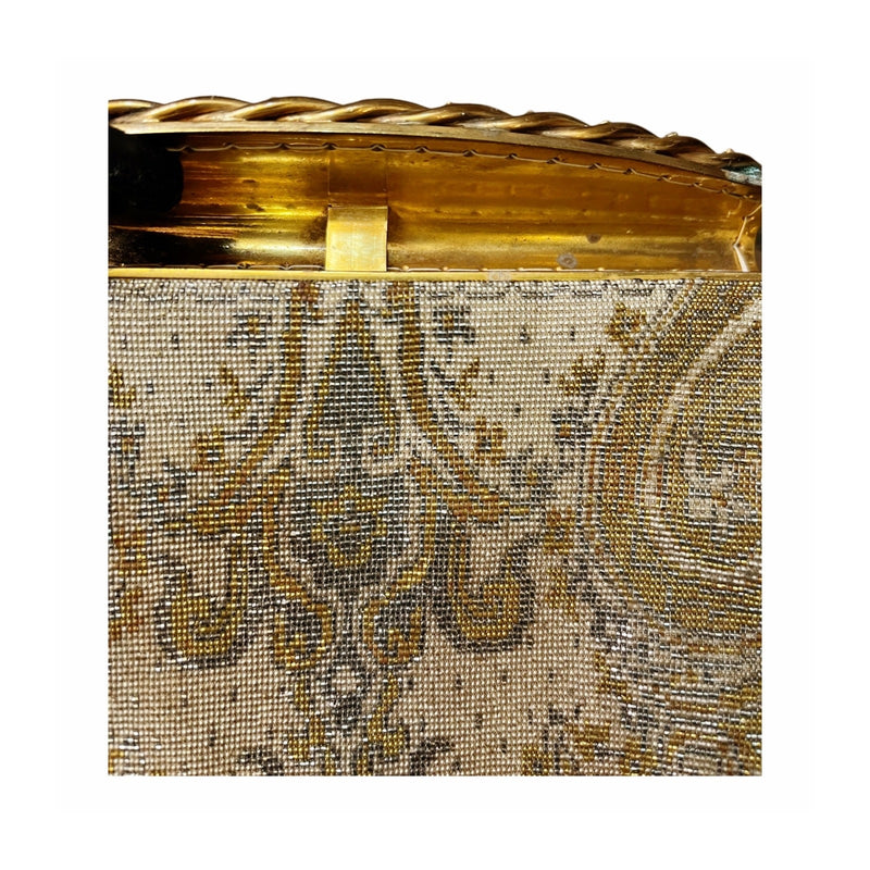 VINTAGE PARIS Beaded Metal Purse Handmade Clutch Gold Silver Flap Closure