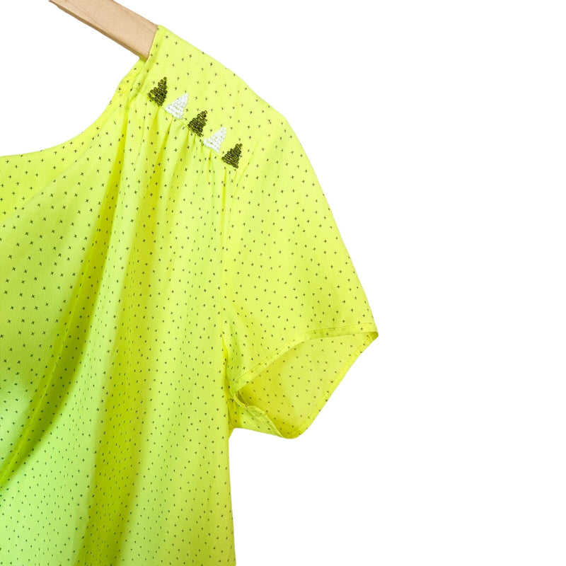 MAISON SCOTCH Short Sleeves Blouse Cowl Neck Top Neon Yellow Y2K 2 Medium EUC