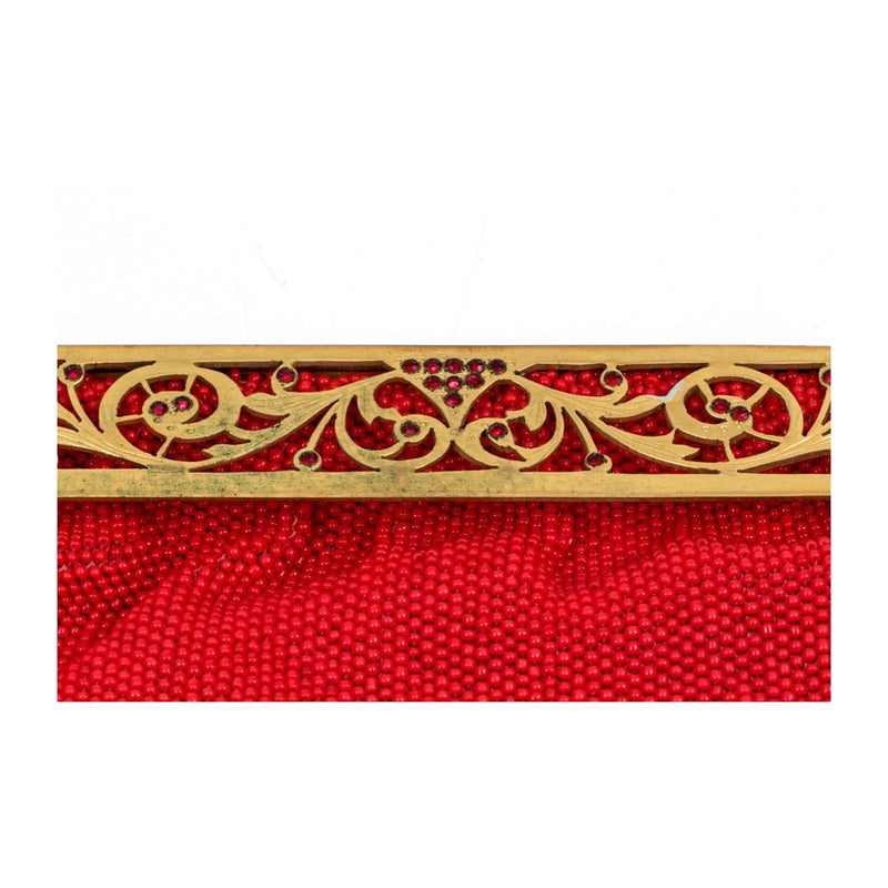 CHUNN PARIS VINTAGE Red Beaded Evening Clutch Handmade Handbag Metal Rhinestone