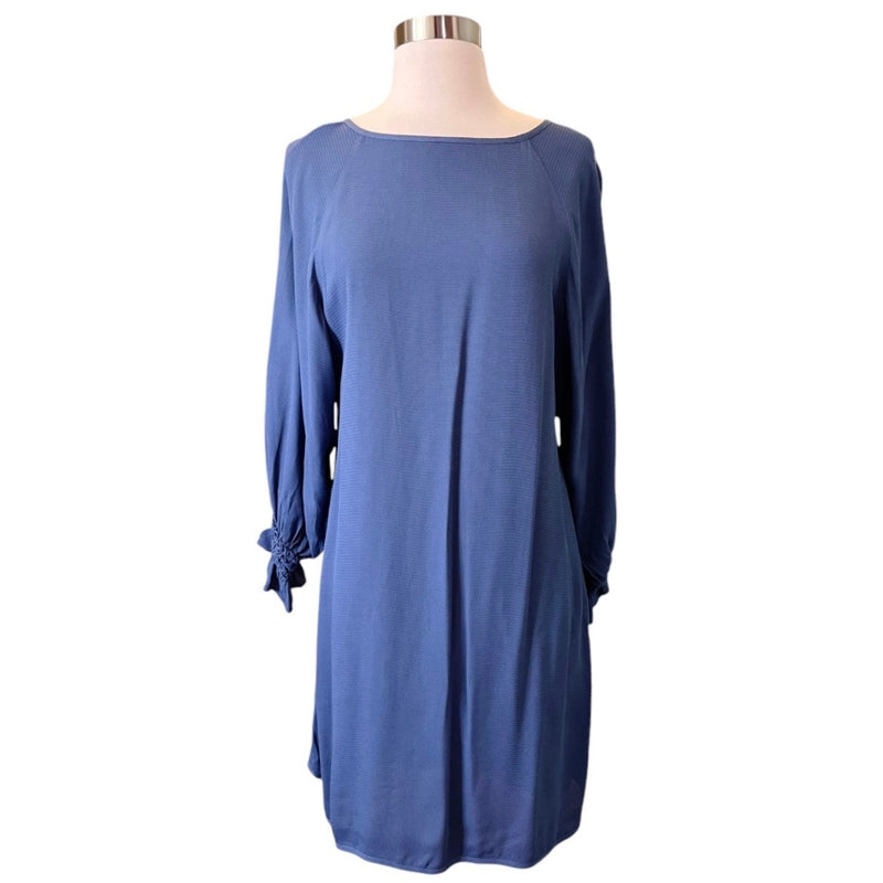 MAJE Realiste Blue Dress Boat Neck Casual Long Sleeves Elastic Cuff Sz 2 Medium