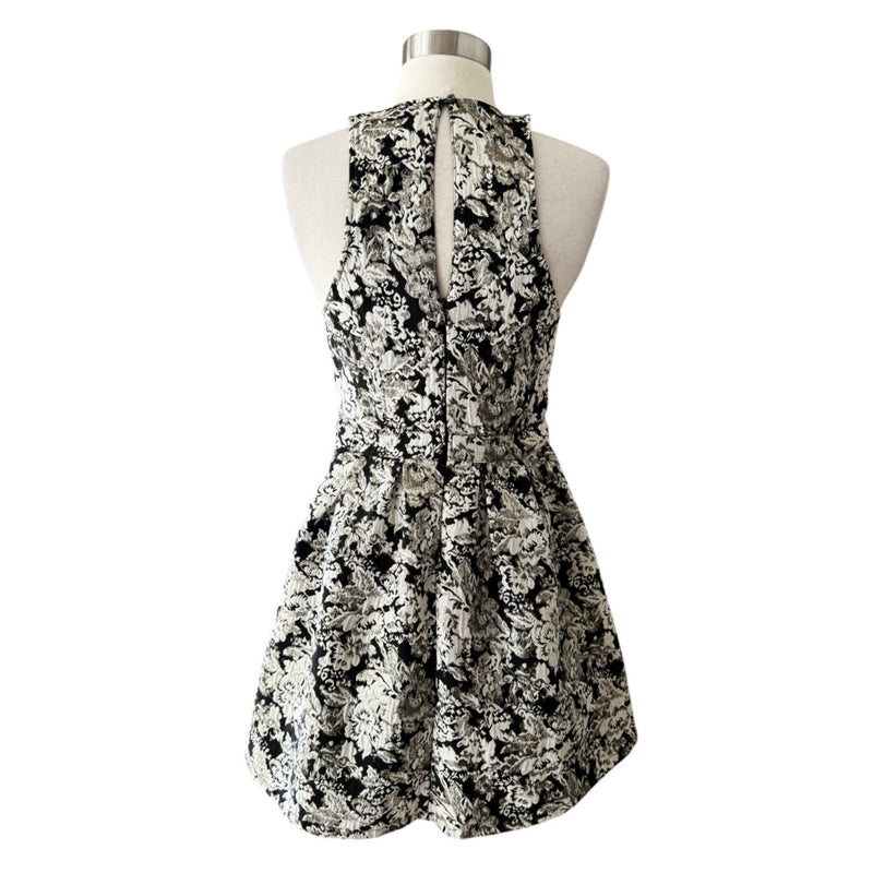 Abercrombie & Fitch Dress Black Jacquard Cream Floral Silver Thread Cotton Small