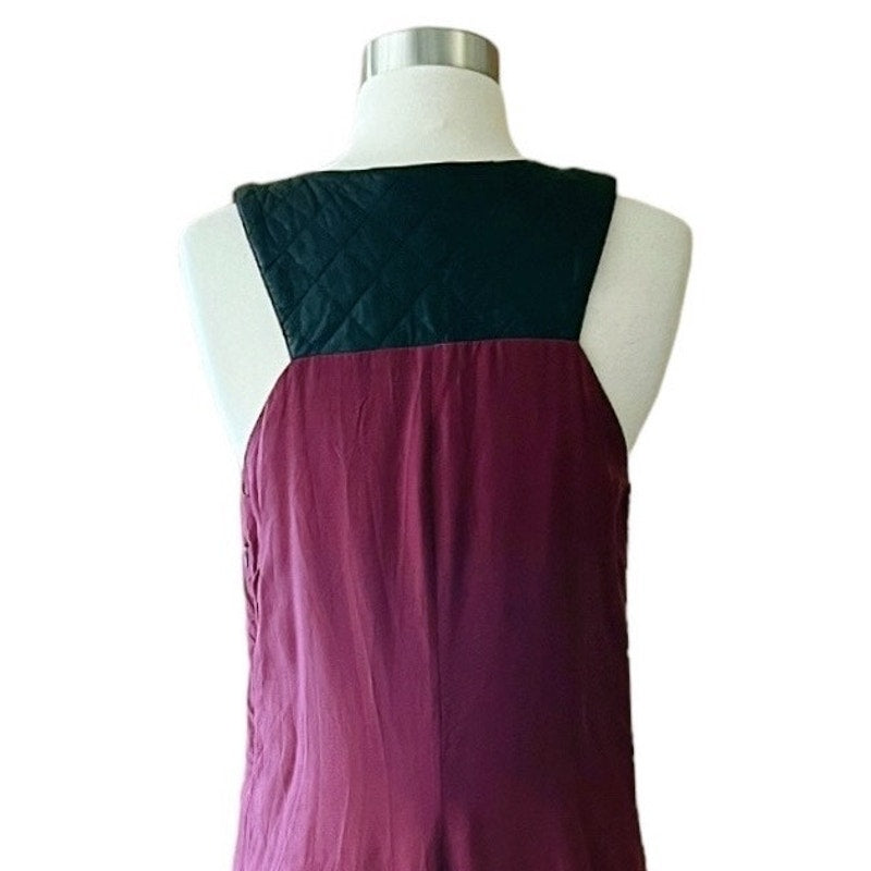 AS BY DF Silk Dress Leather Top Trim Sleeveless Burgundy Ombre Hi - Lo Medium