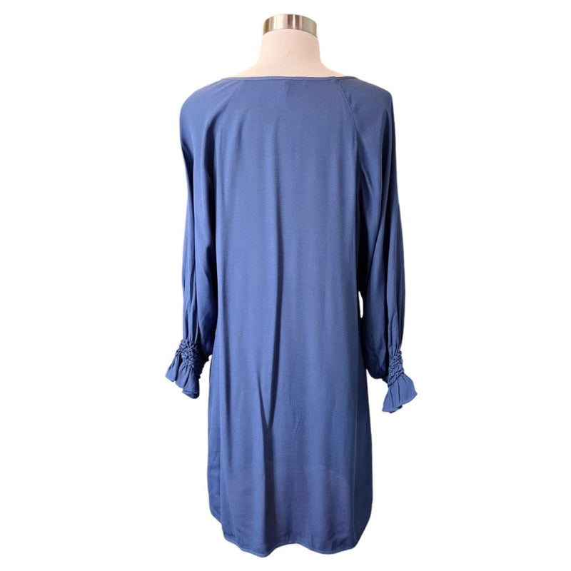 MAJE Realiste Blue Dress Boat Neck Casual Long Sleeves Elastic Cuff Sz 2 Medium