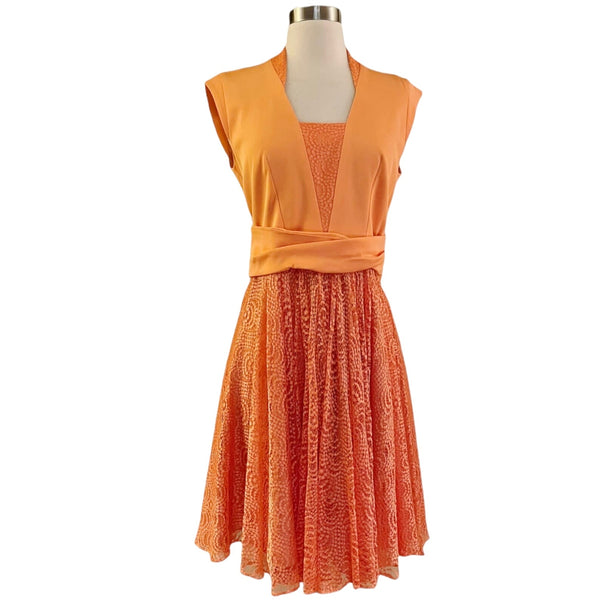 REISS Nerissa Dress Apricot Lace Orange Sleeveless Fit & Flare Cocktail 6 NWT