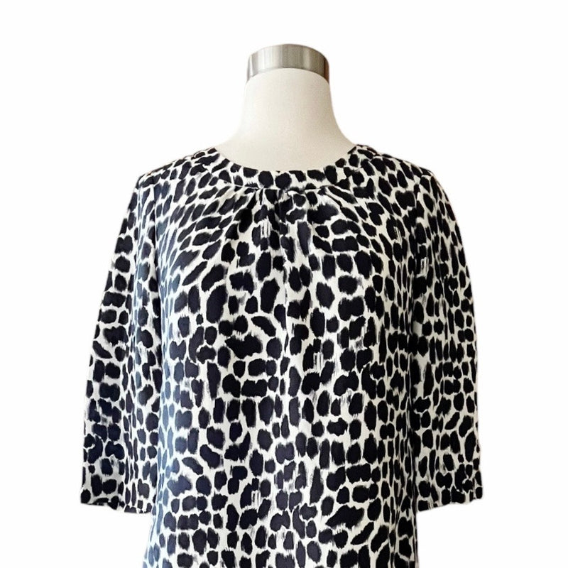 KATE SPADE Silk Shift Dress Animal Print Short Sleeves Crew Neck Size 4 EUC