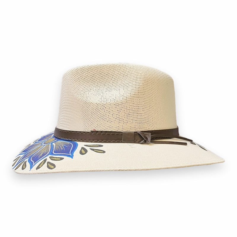 HAT MEXICAN Artisanal Hand Painted Fedora Floral Sombrero Panama Bohemian White