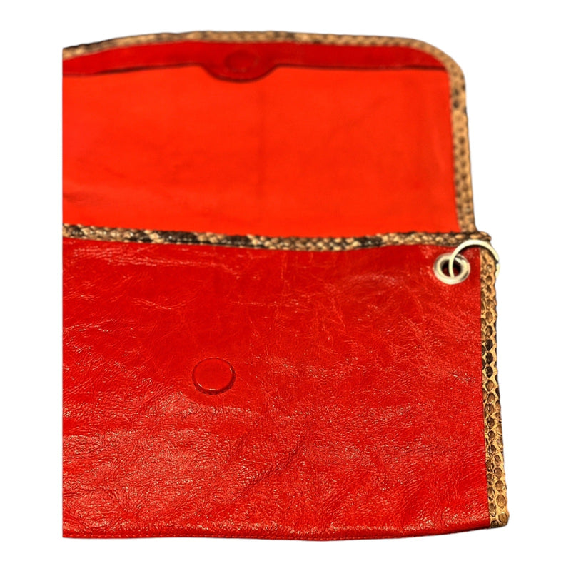 CARLOS FALCHI Fatto a Mano Red Leather Envelope Clutch Snakeskin Trim Italy EUC