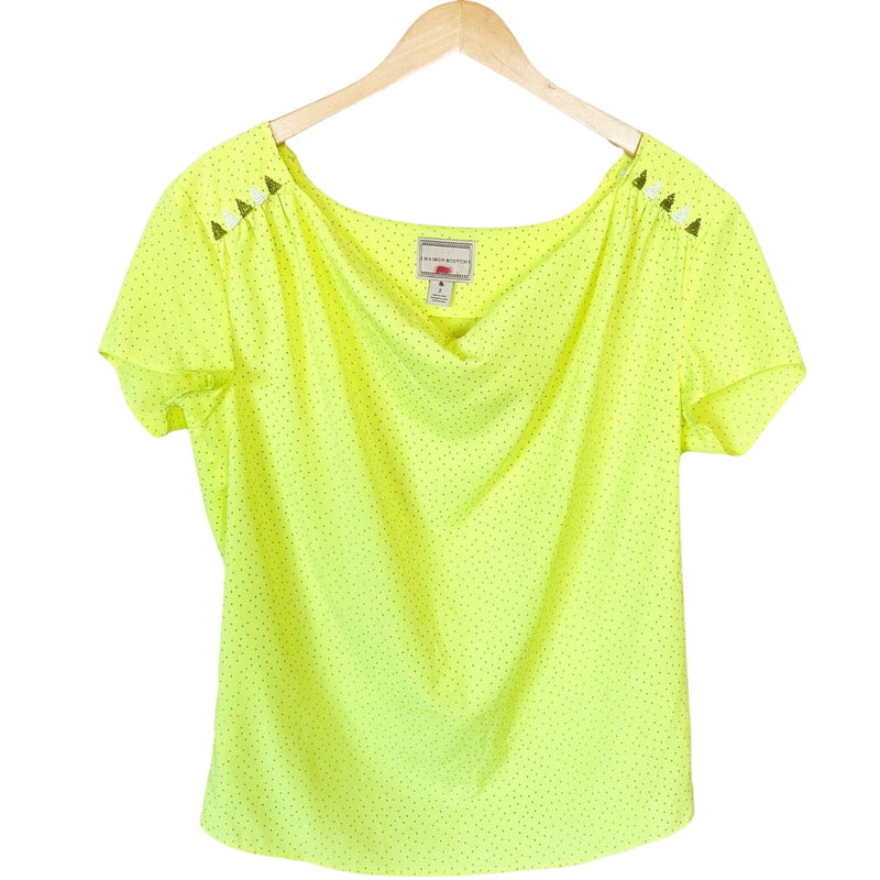 MAISON SCOTCH Short Sleeves Blouse Cowl Neck Top Neon Yellow Y2K 2 Medium EUC