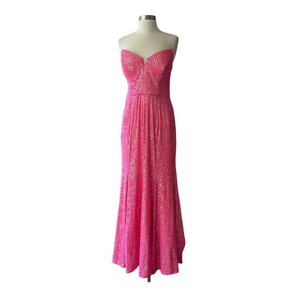 CAMILLE LA VIE NEON PINK Trumpet Gown Dress Strapless Sequins Sleeveless 12