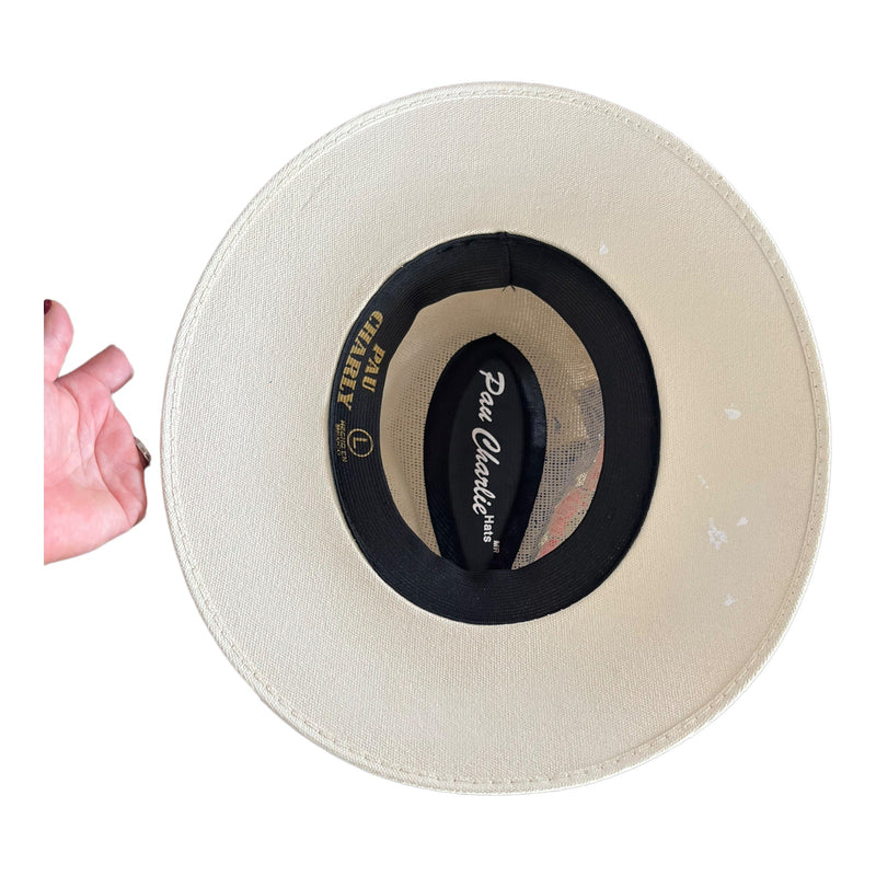 HAT MEXICAN Artisanal Hand Painted Fedora Mandala Sombrero Panama Bohemian White