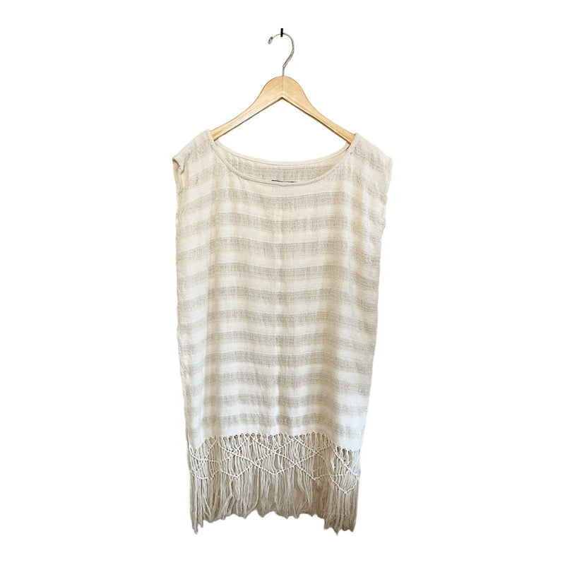 CLAUDE TULUM Natural Tunic Fringe Cotton Coverup  Scoop Neck Cream Ivory M/L