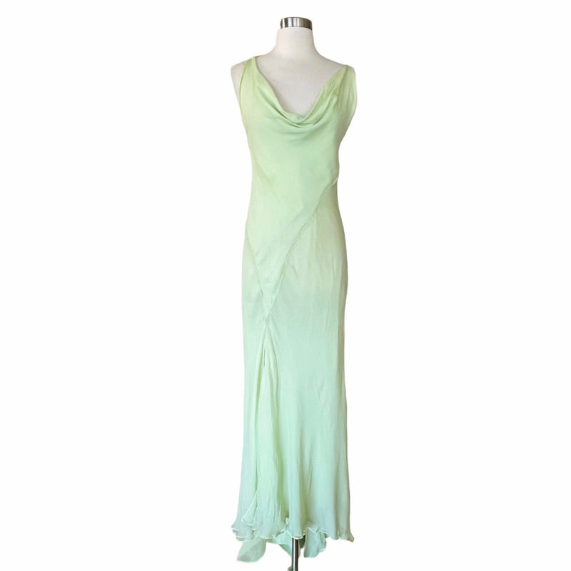 KRIZIA Chiffon Silk Draping Gown Slip Lining Train Cowl Neck Sleeveless Italy 40