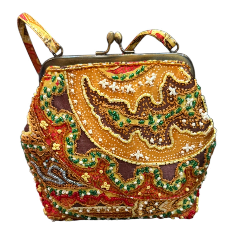 Santi Beaded Jewel Embellished Paisley Kiss Lock Mini Cocktail Party Bag Clutch
